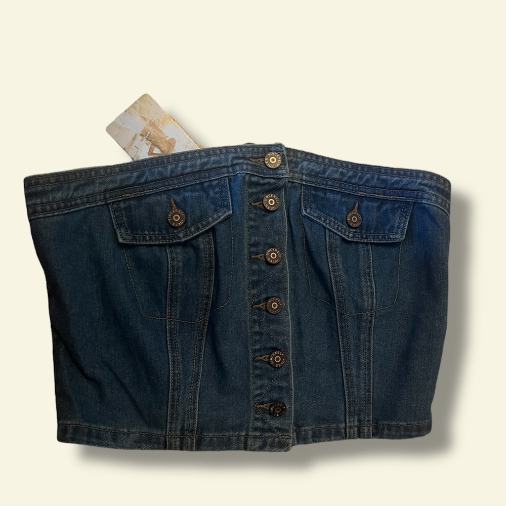 Denim Button-Up Bustier Top